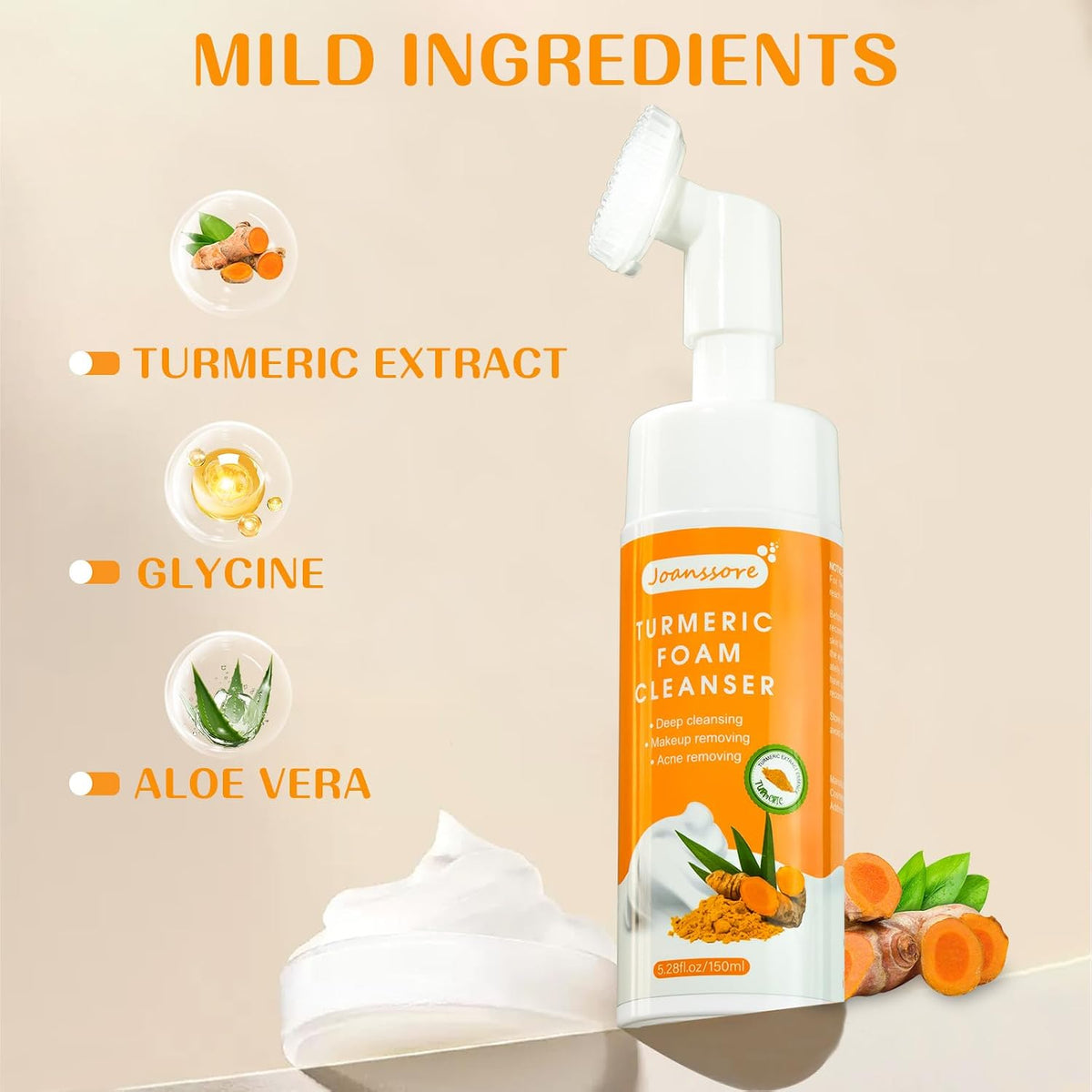 2Pcs Turmeric Facial Cleanser, Turmeric Face Wash,Turmeric Foaming Cleanser