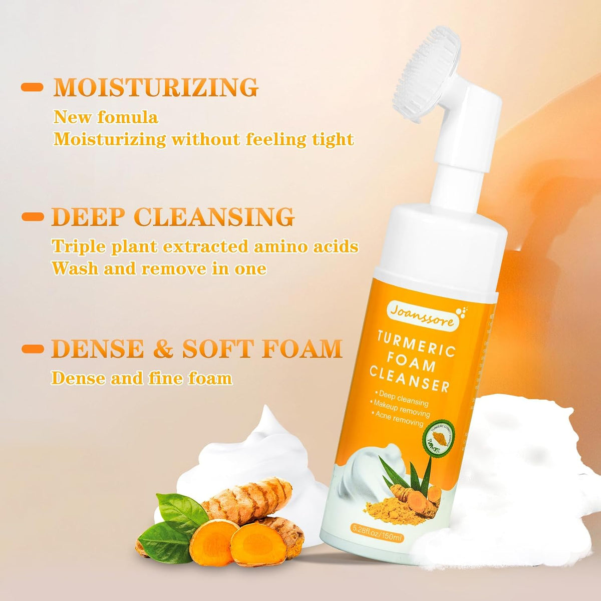 2Pcs Turmeric Facial Cleanser, Turmeric Face Wash,Turmeric Foaming Cleanser