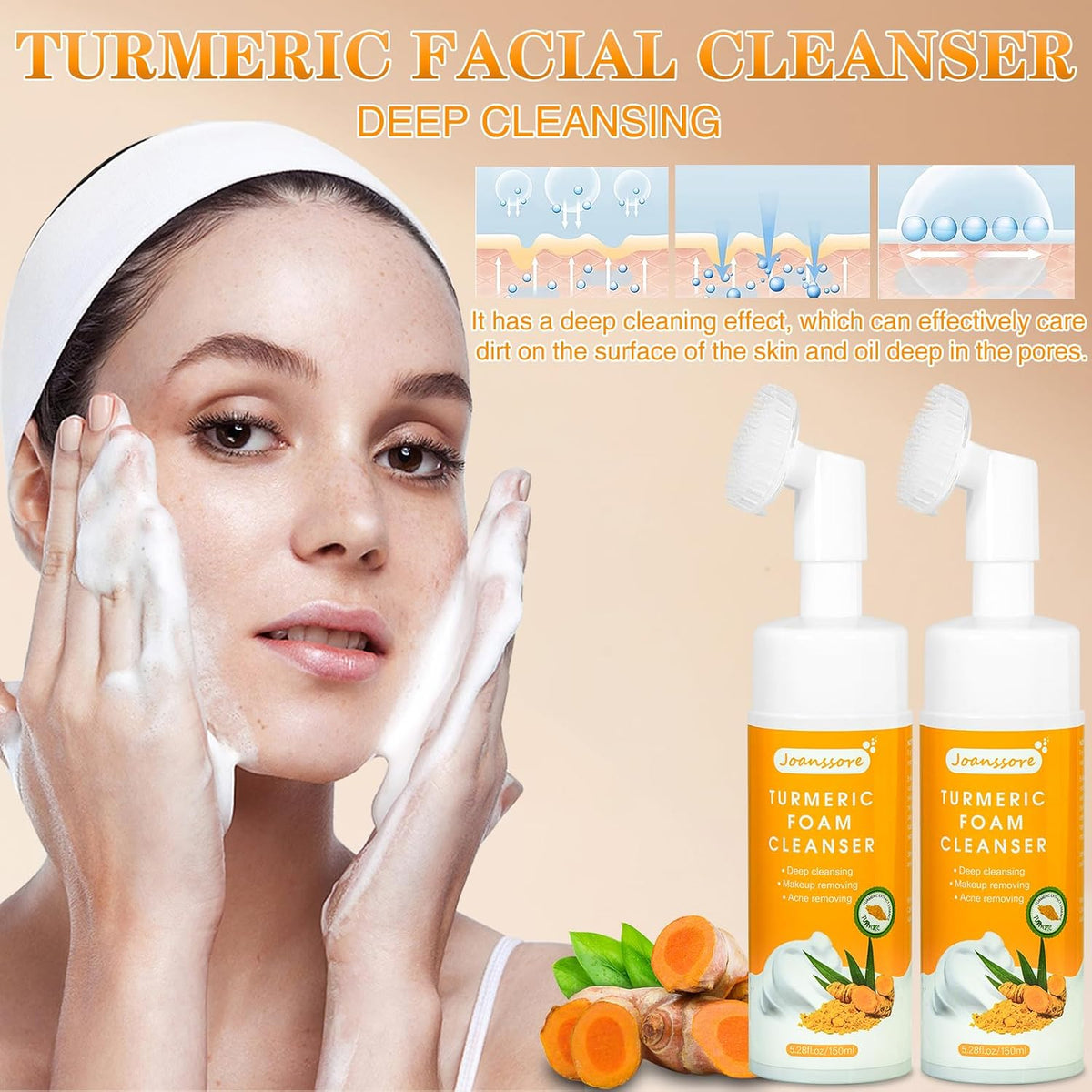 2Pcs Turmeric Facial Cleanser, Turmeric Face Wash,Turmeric Foaming Cleanser